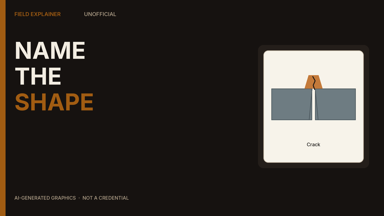 Explainer graphic for naming visual weld discontinuities on a practice coupon.