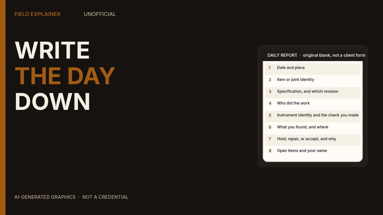 Explainer graphic for writing a daily inspection report.